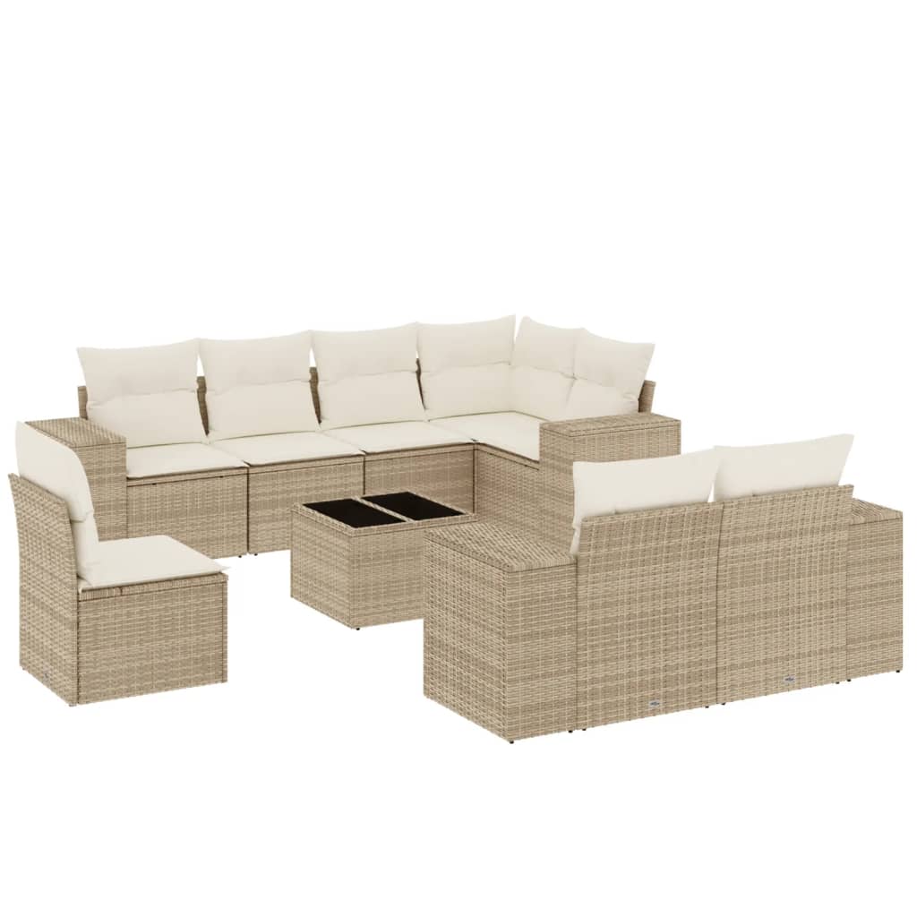9-dijelni set vrtnih sofa s jastucima bež od poliratana