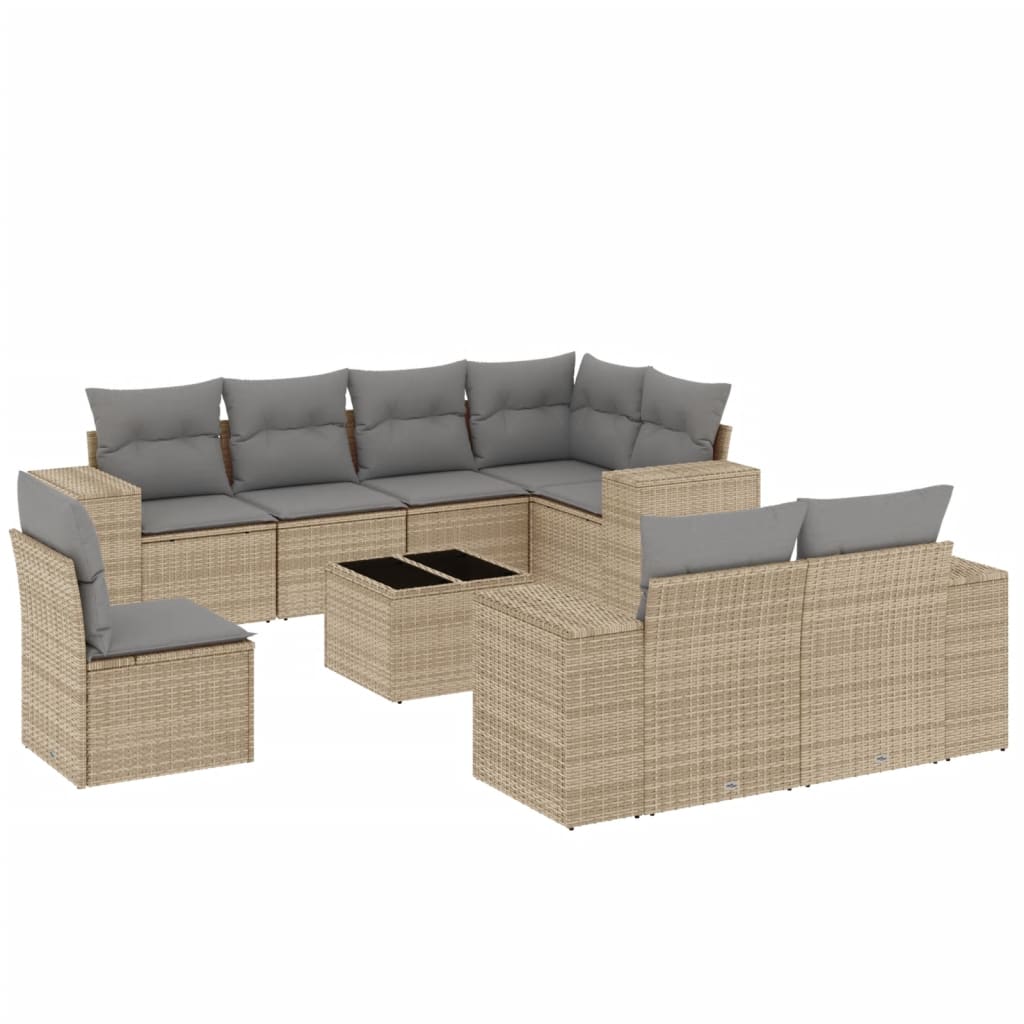 9-dijelni set vrtnih sofa s jastucima bež od poliratana