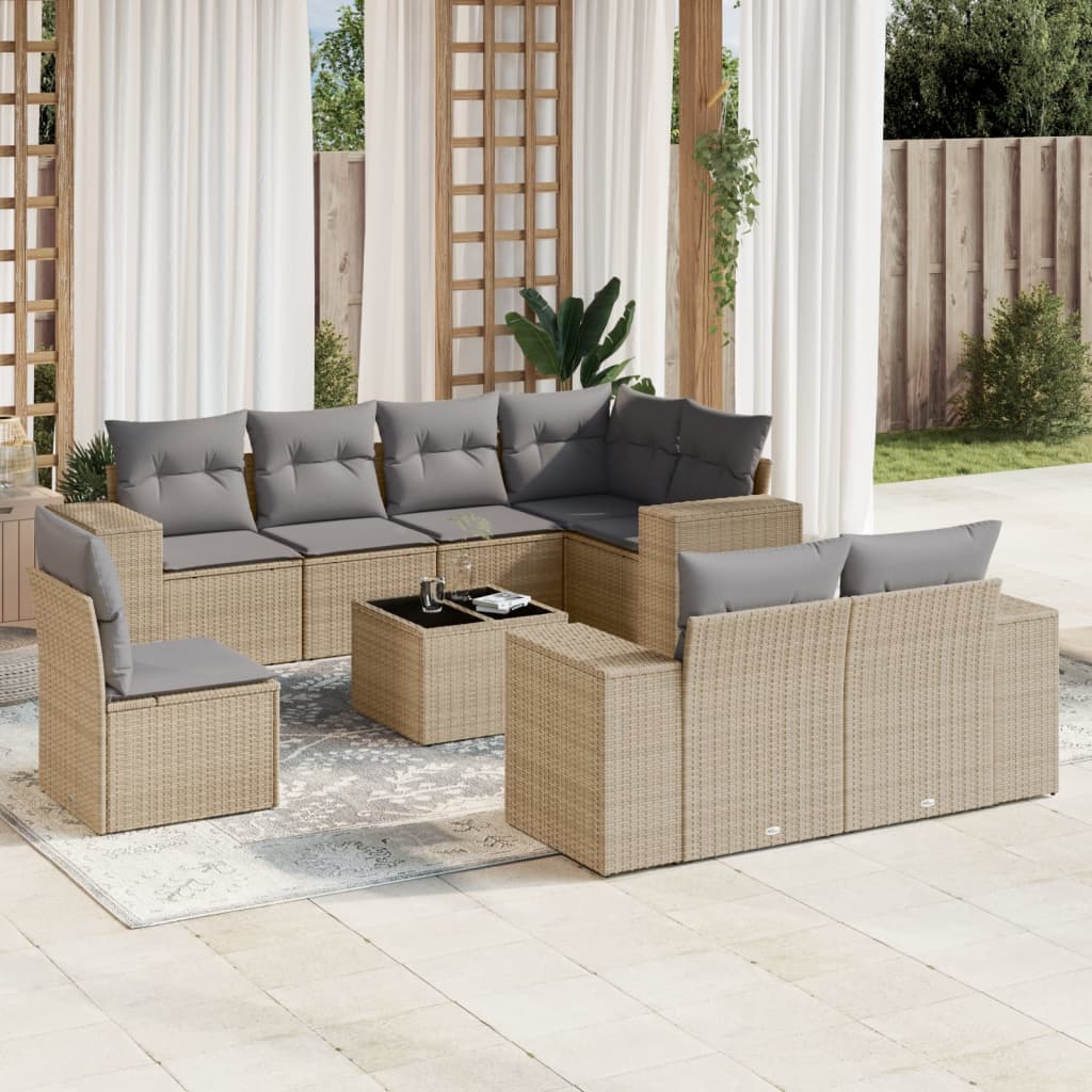 9-dijelni set vrtnih sofa s jastucima bež od poliratana