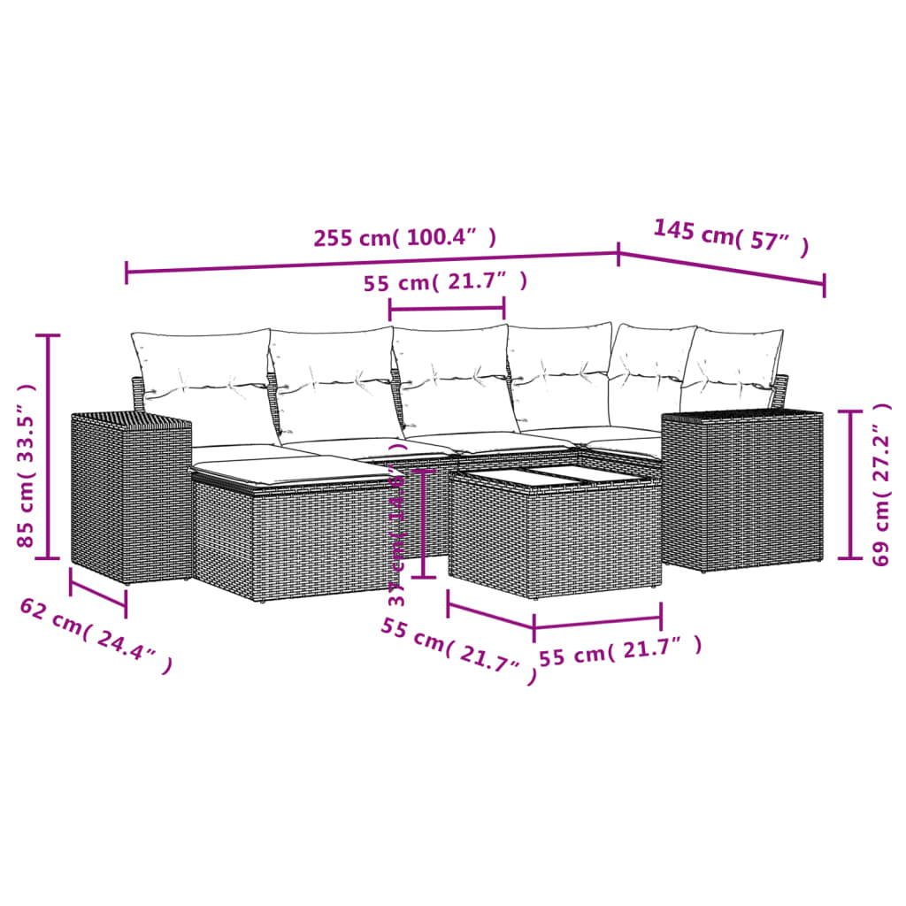 7-dijelni set vrtnih sofa sivi od poliratana