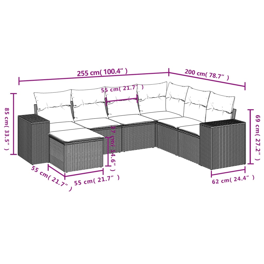 7-dijelni set vrtnih sofa sivi od poliratana