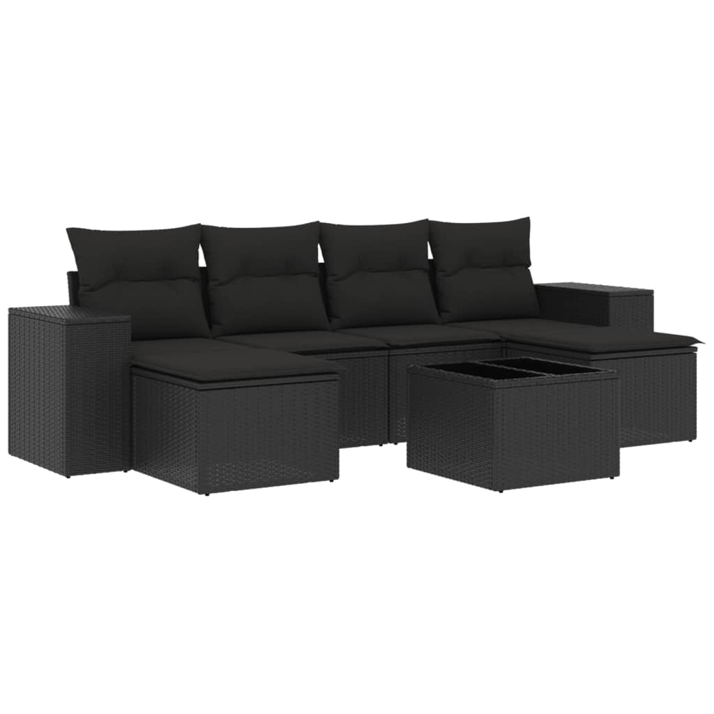 7-dijelni set vrtnih sofa od poliratana s jastucima crni