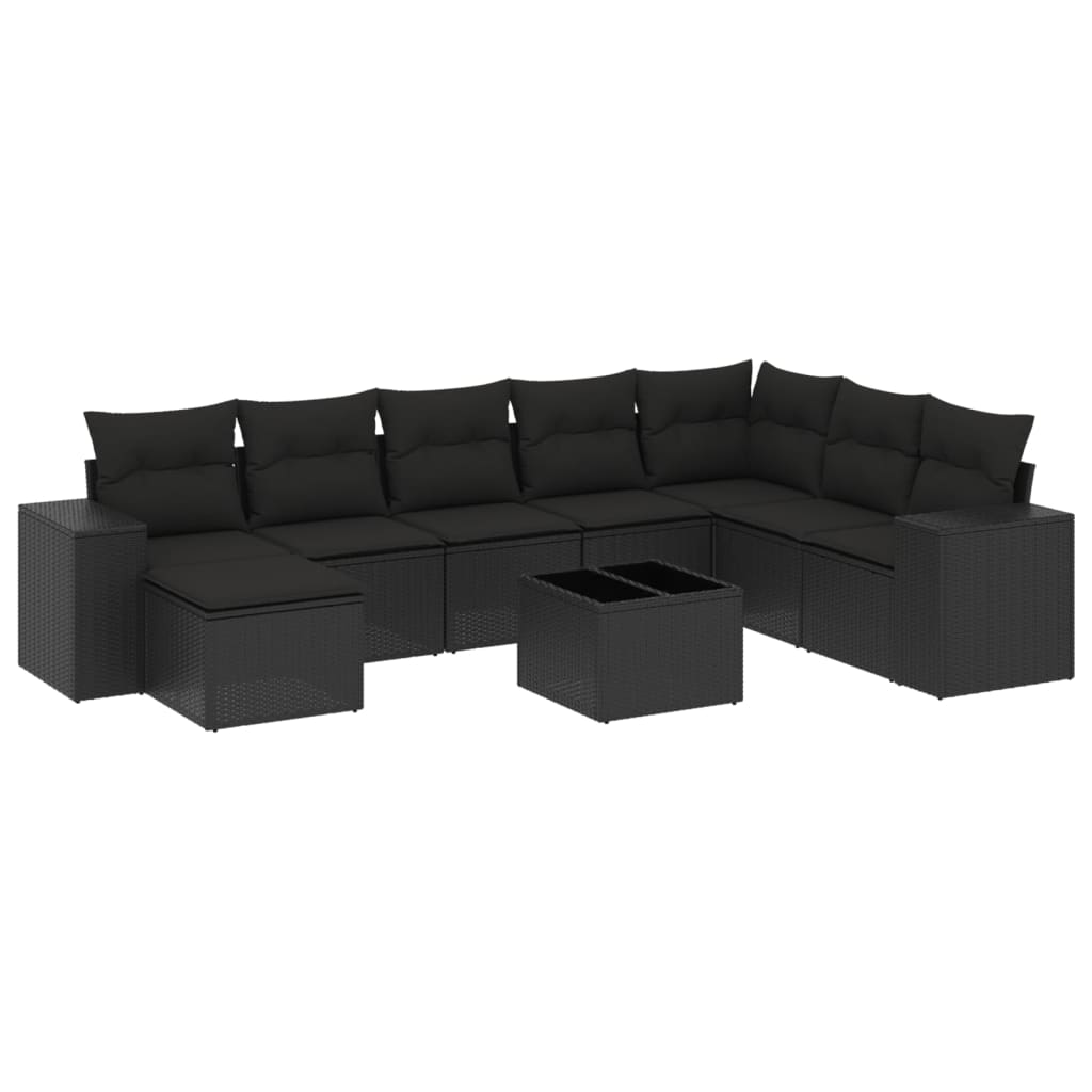 9-dijelni set vrtnih sofa s jastucima crni od poliratana Crna 83 x 62 x 69 cm