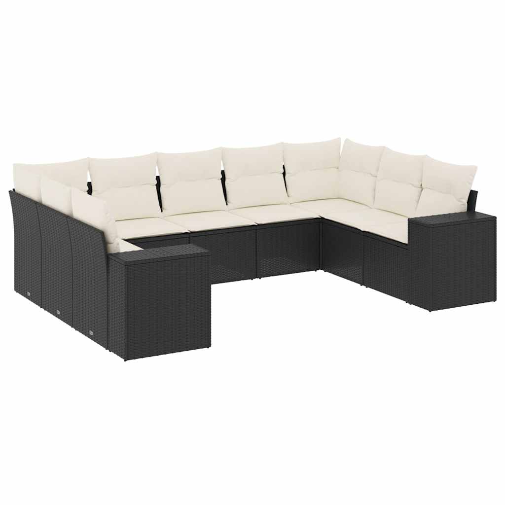 9-dijelni set vrtnih sofa s jastucima crni od poliratana