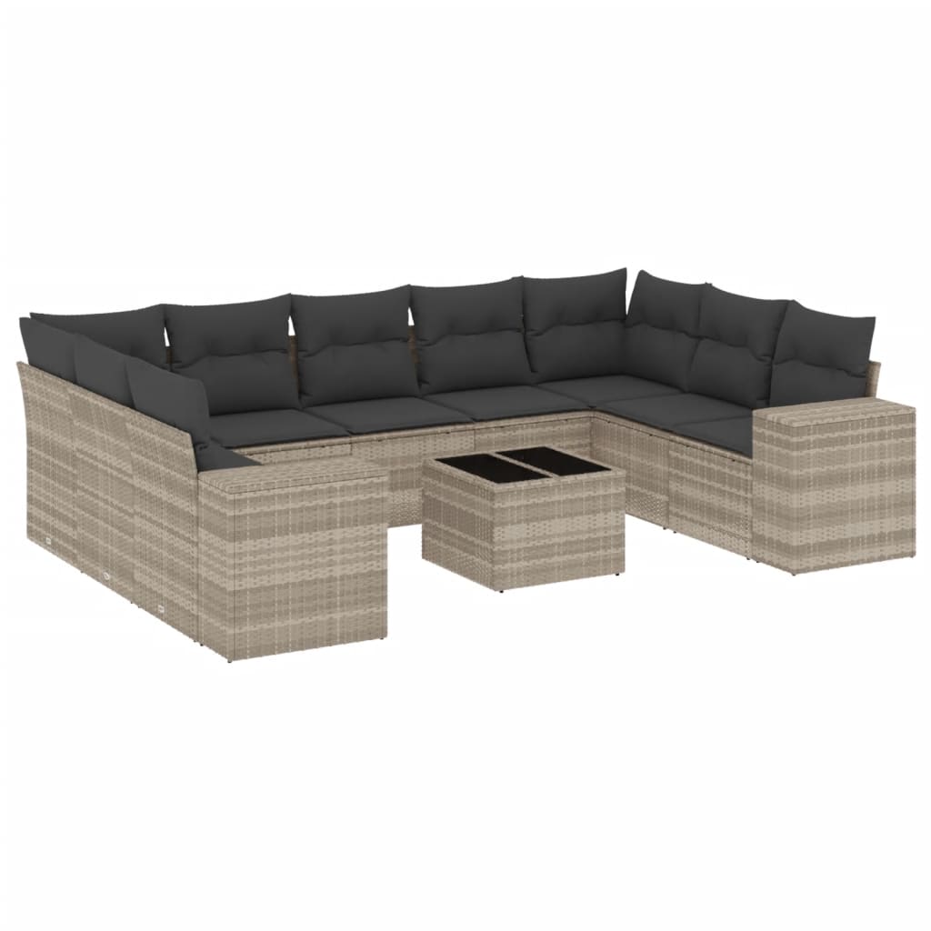 10-dijelni set vrtnih sofa poliratan s jastucima svijetlosivi