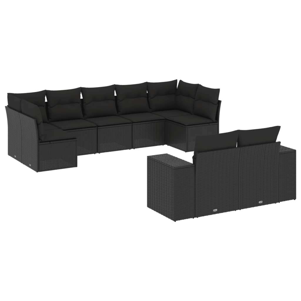 9-dijelni set vrtnih sofa s jastucima crni od poliratana Crna 83 x 62 x 69 cm