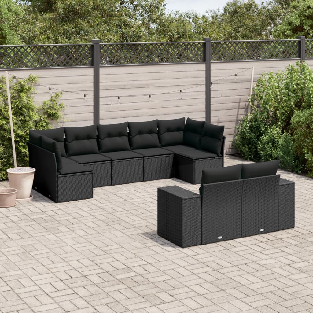 9-dijelni set vrtnih sofa s jastucima crni od poliratana Crna 83 x 62 x 69 cm