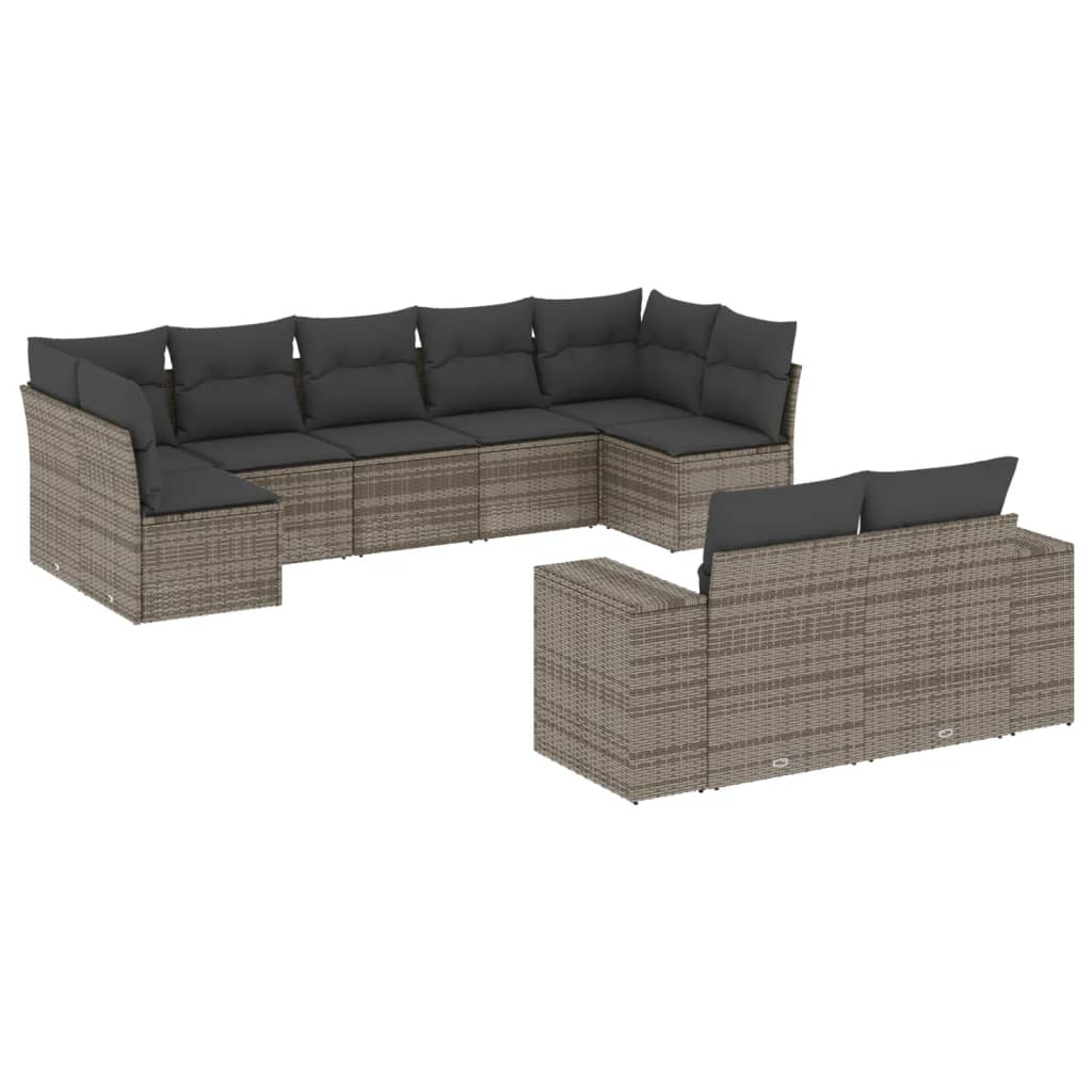 9-dijelni set vrtnih sofa od poliratana s jastucima sivi