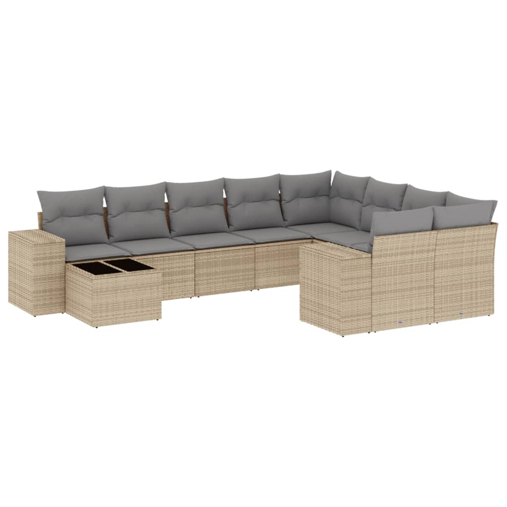10-dijelni set vrtnih sofa s jastucima bež od poliratana