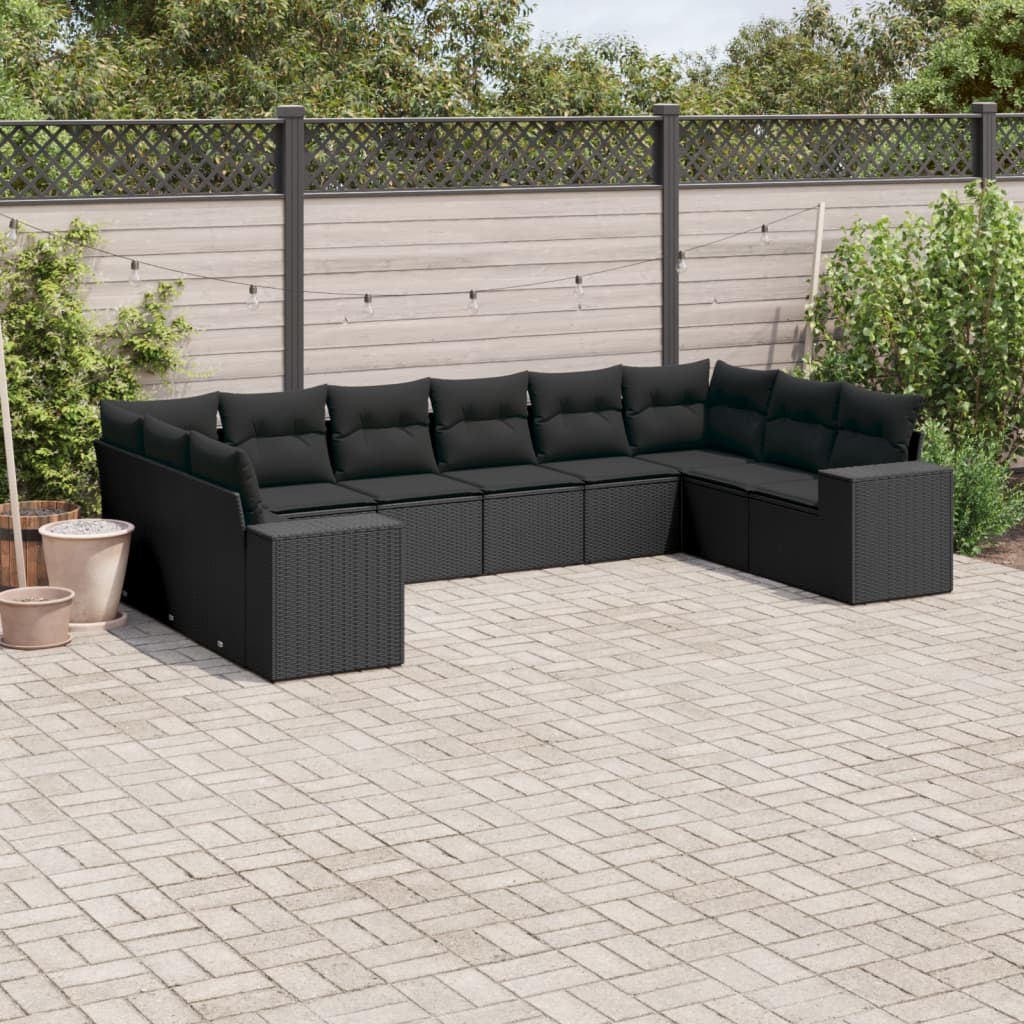 10-dijelni set vrtnih sofa s jastucima crni od poliratana Crna 83 x 62 x 69 cm