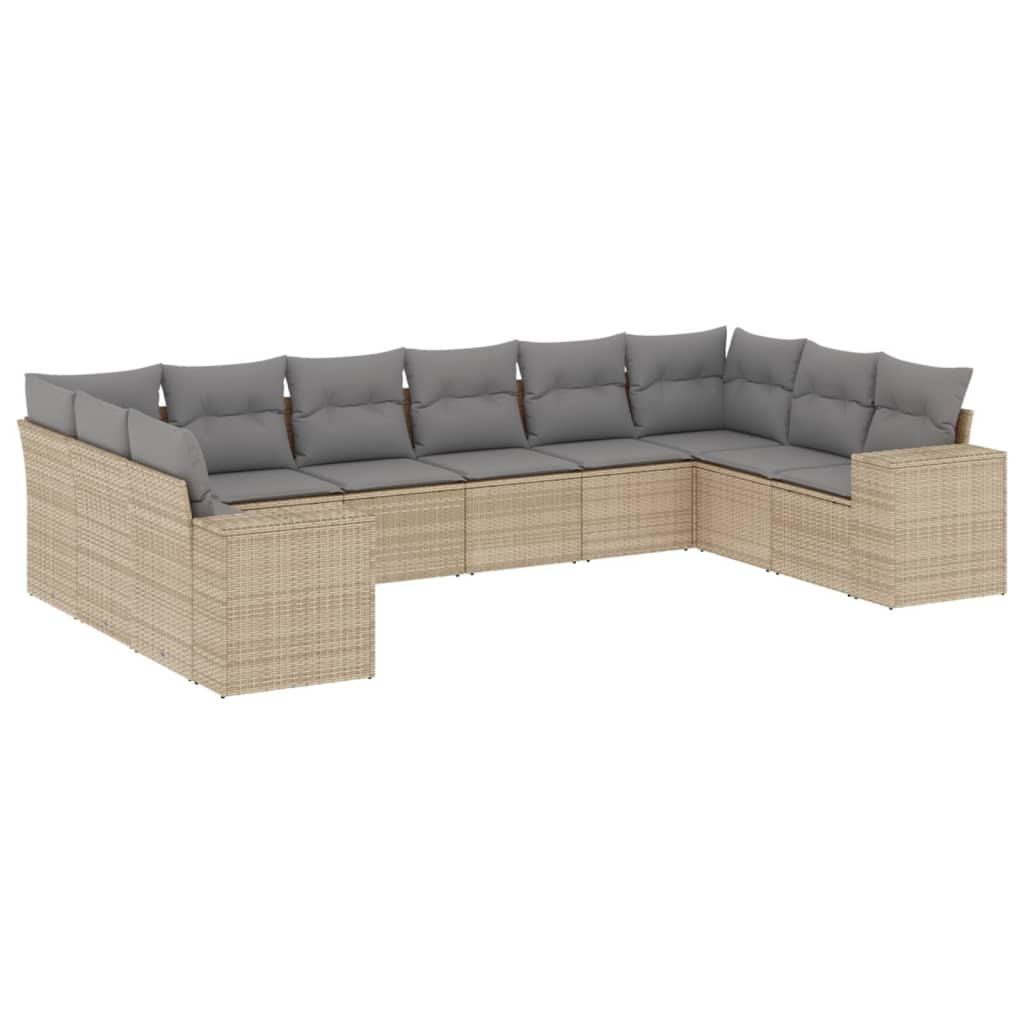 10-dijelni set vrtnih sofa s jastucima bež od poliratana