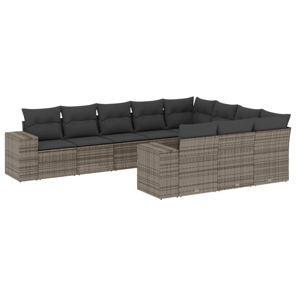 10-dijelni set vrtnih sofa od poliratana s jastucima sivi