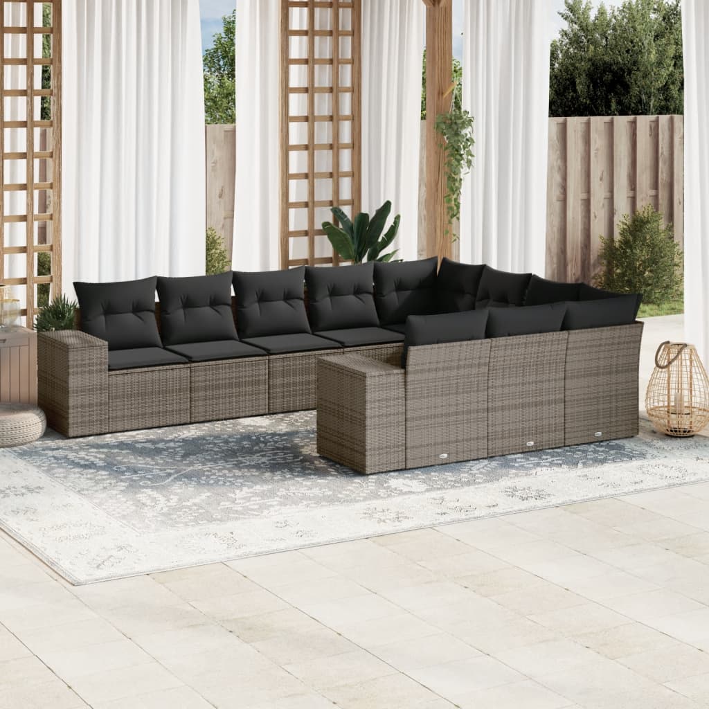 10-dijelni set vrtnih sofa od poliratana s jastucima sivi