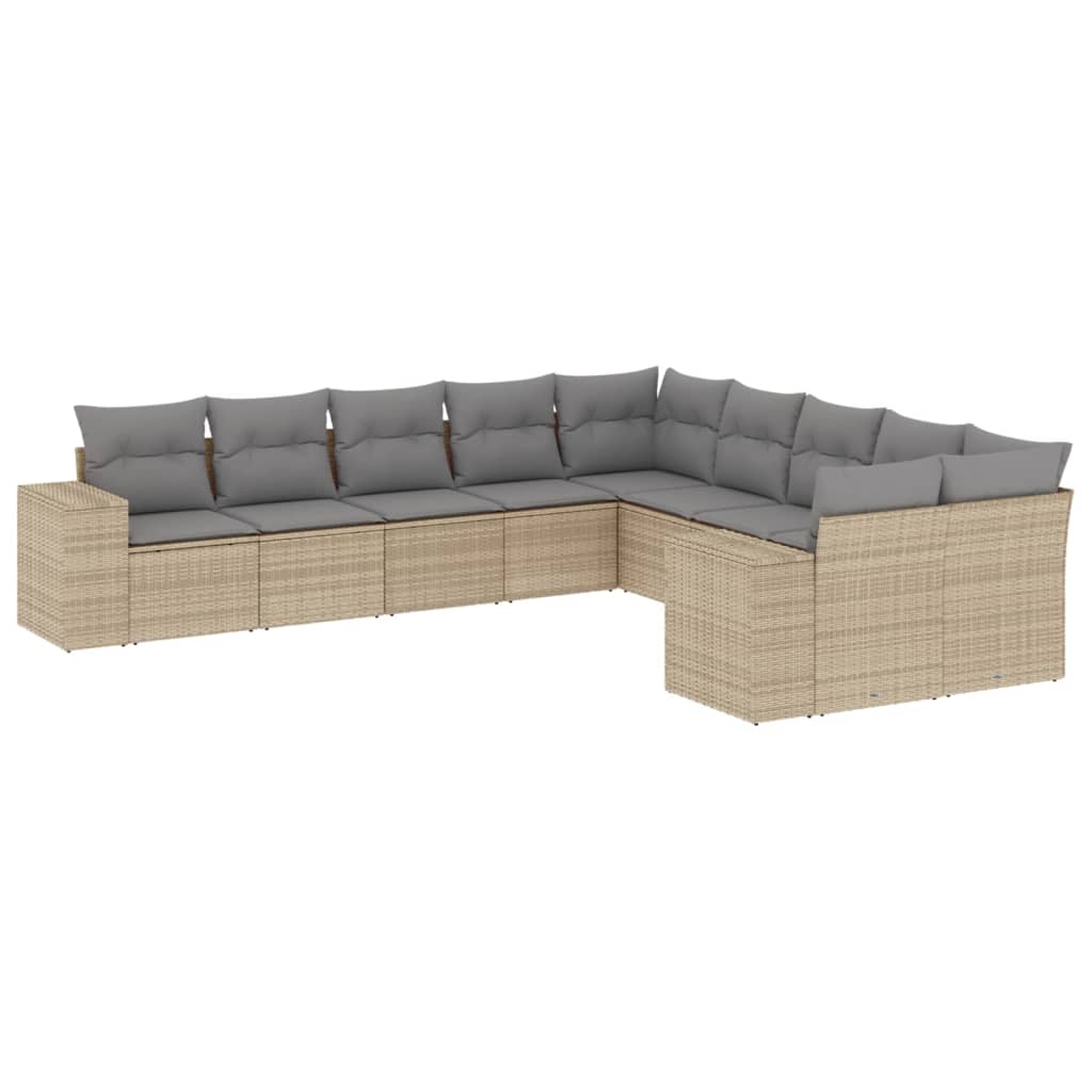 10-dijelni set vrtnih sofa s jastucima bež od poliratana