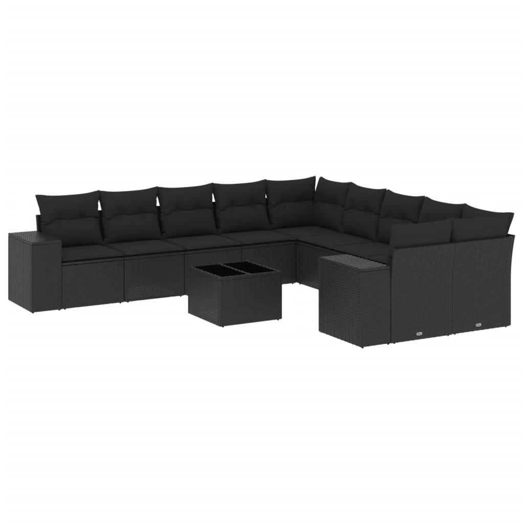 11-dijelni set vrtnih sofa od poliratana s jastucima crni