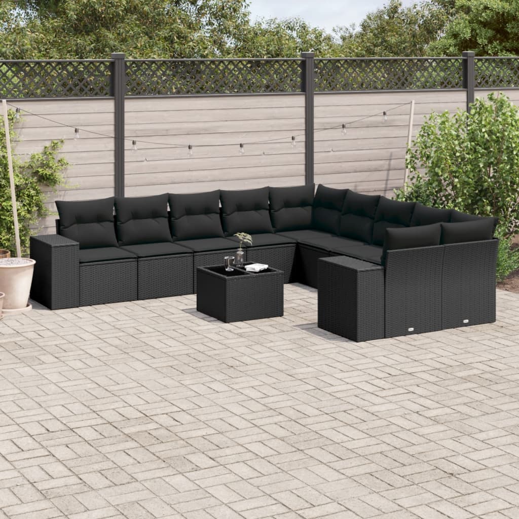 11-dijelni set vrtnih sofa od poliratana s jastucima crni
