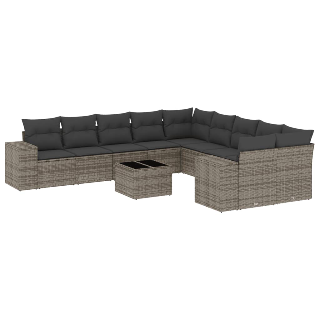 11-dijelni set vrtnih sofa od poliratana s jastucima sivi