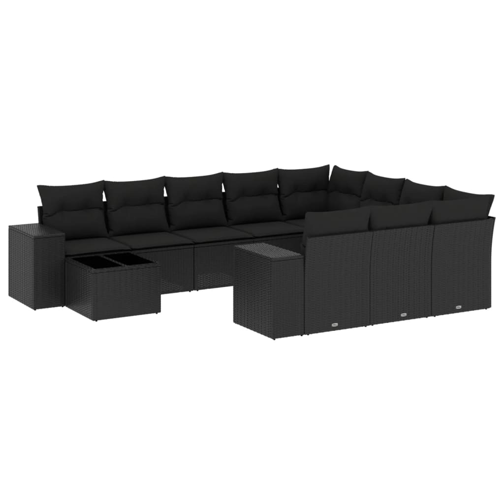 11-dijelni set vrtnih sofa od poliratana s jastucima crni