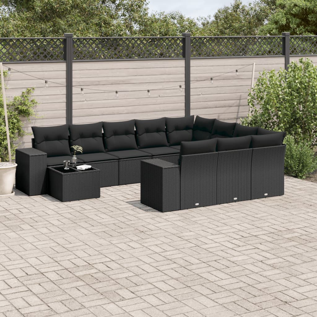 11-dijelni set vrtnih sofa od poliratana s jastucima crni