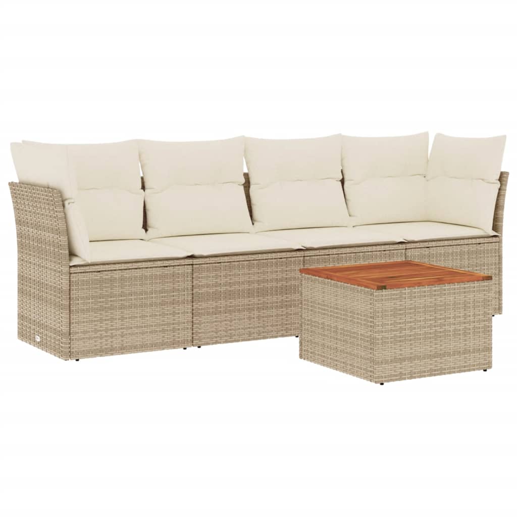 5-dijelni vrtni set sofa s jastucima bež od poliratana