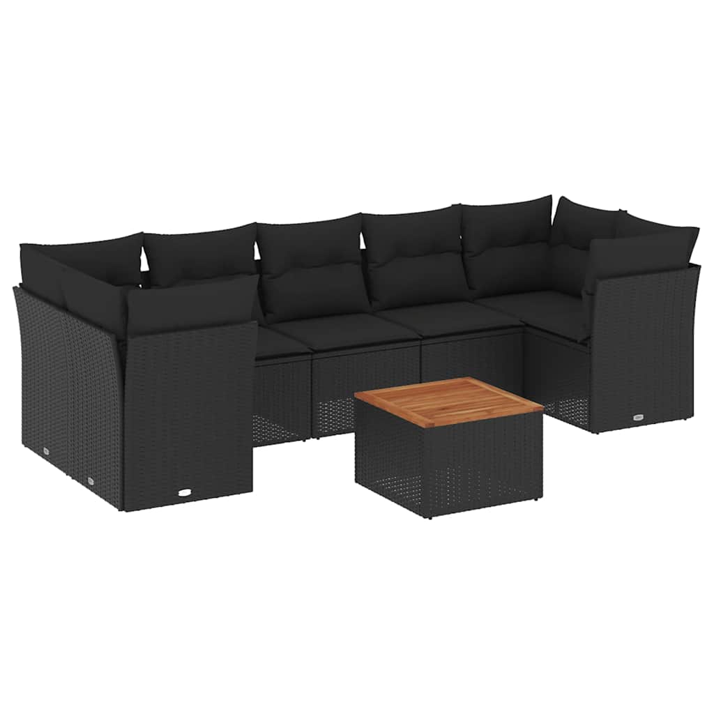 8-dijelni set vrtnih sofa od poliratana s jastucima crni Crna 62 x 62 x 69 cm