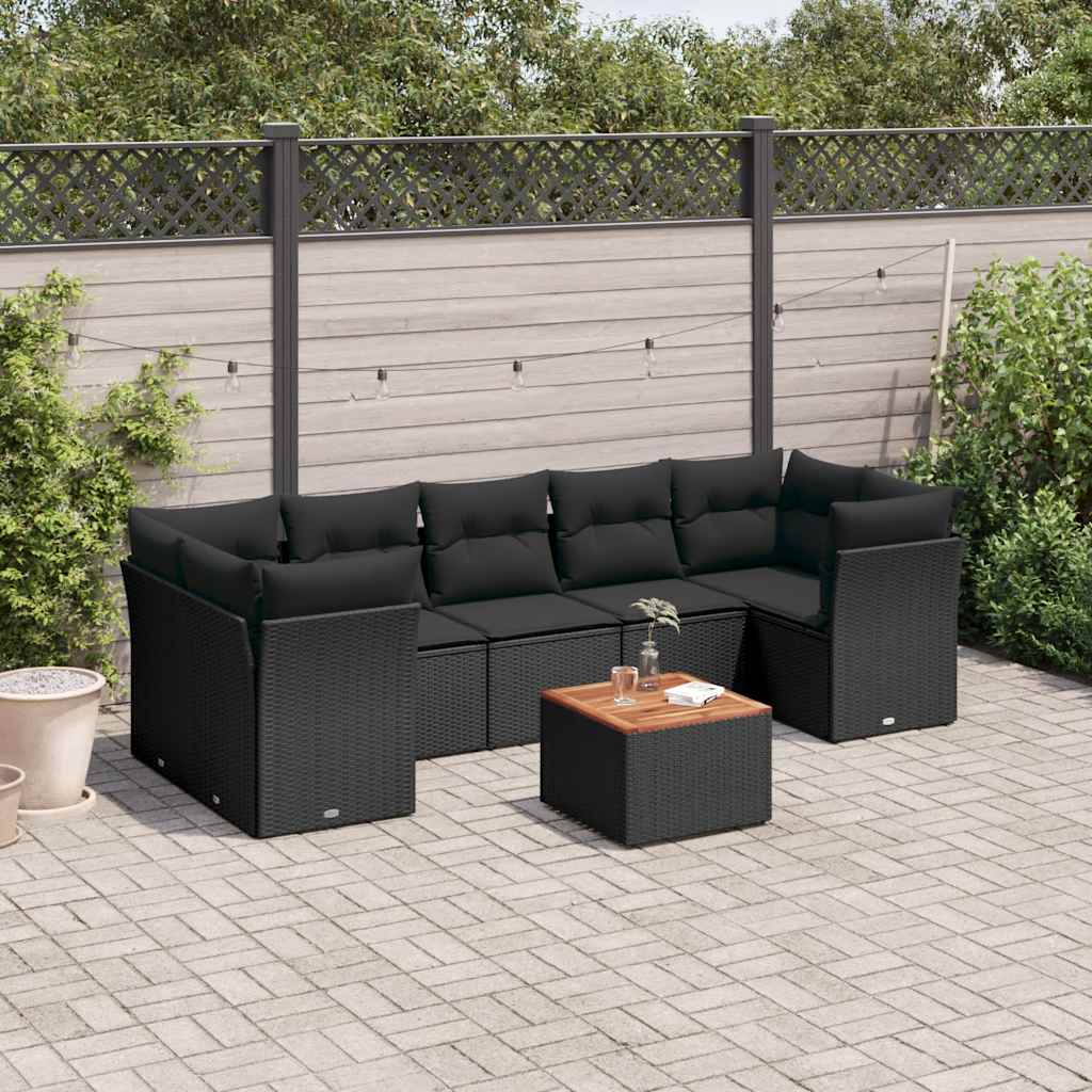 8-dijelni set vrtnih sofa od poliratana s jastucima crni Crna 62 x 62 x 69 cm