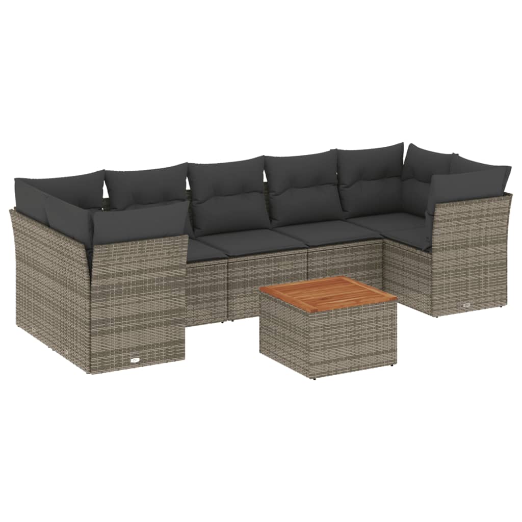 8-dijelni set vrtnih sofa od poliratana s jastucima sivi