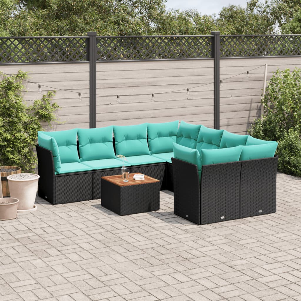 9-dijelni set vrtnih sofa od poliratana s jastucima crni