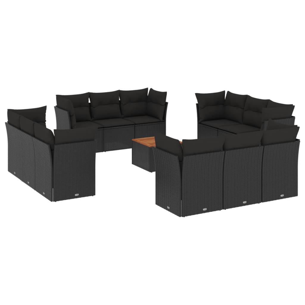 13-dijelni set vrtnih sofa s jastucima poliratan crni