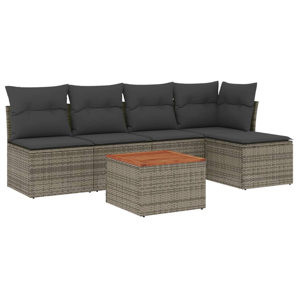 6-dijelni set vrtnih sofa od poliratana s jastucima sivi