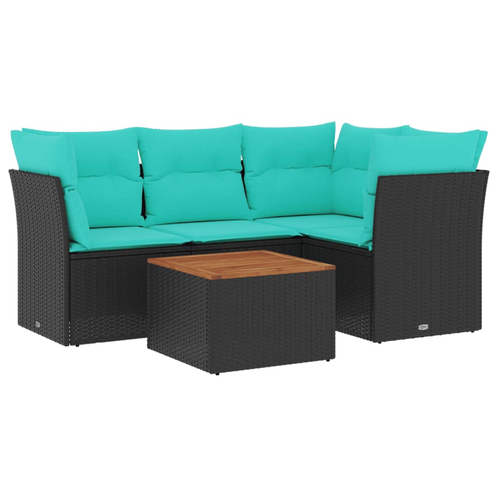 5-dijelni set vrtnih sofa od poliratana s jastucima crni