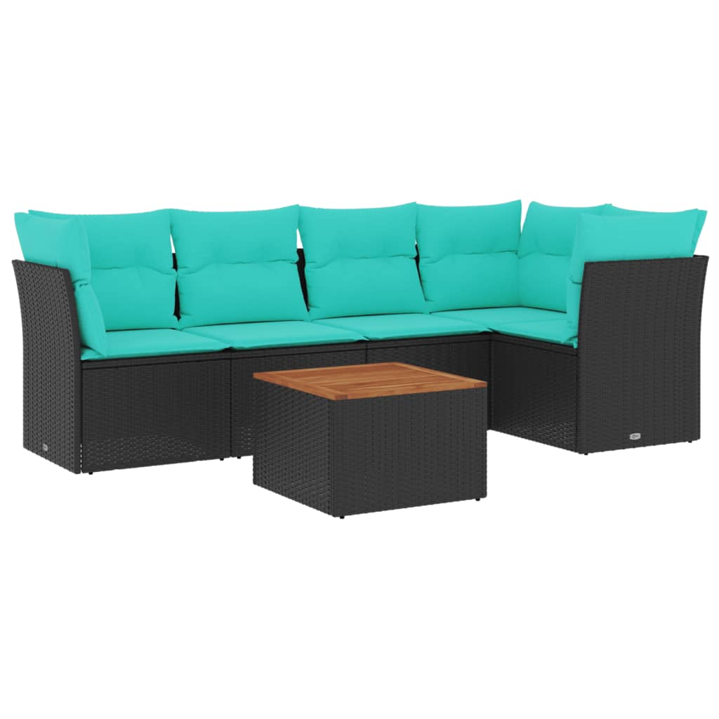 6-dijelni set vrtnih sofa od poliratana s jastucima crni
