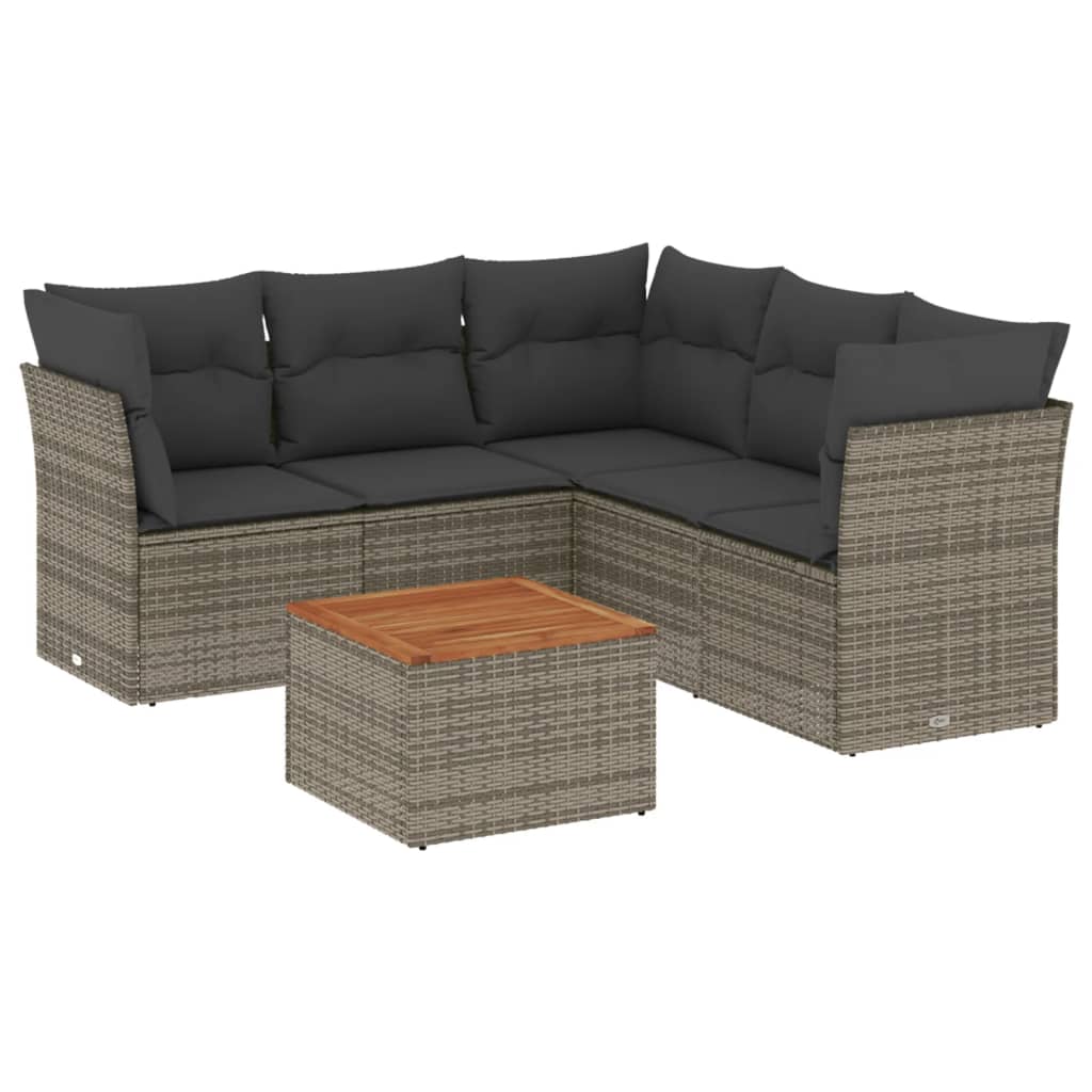 6-dijelni set vrtnih sofa od poliratana s jastucima sivi