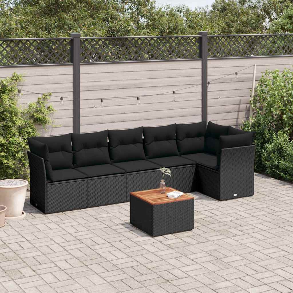 7-dijelni set vrtnih sofa od poliratana s jastucima crni