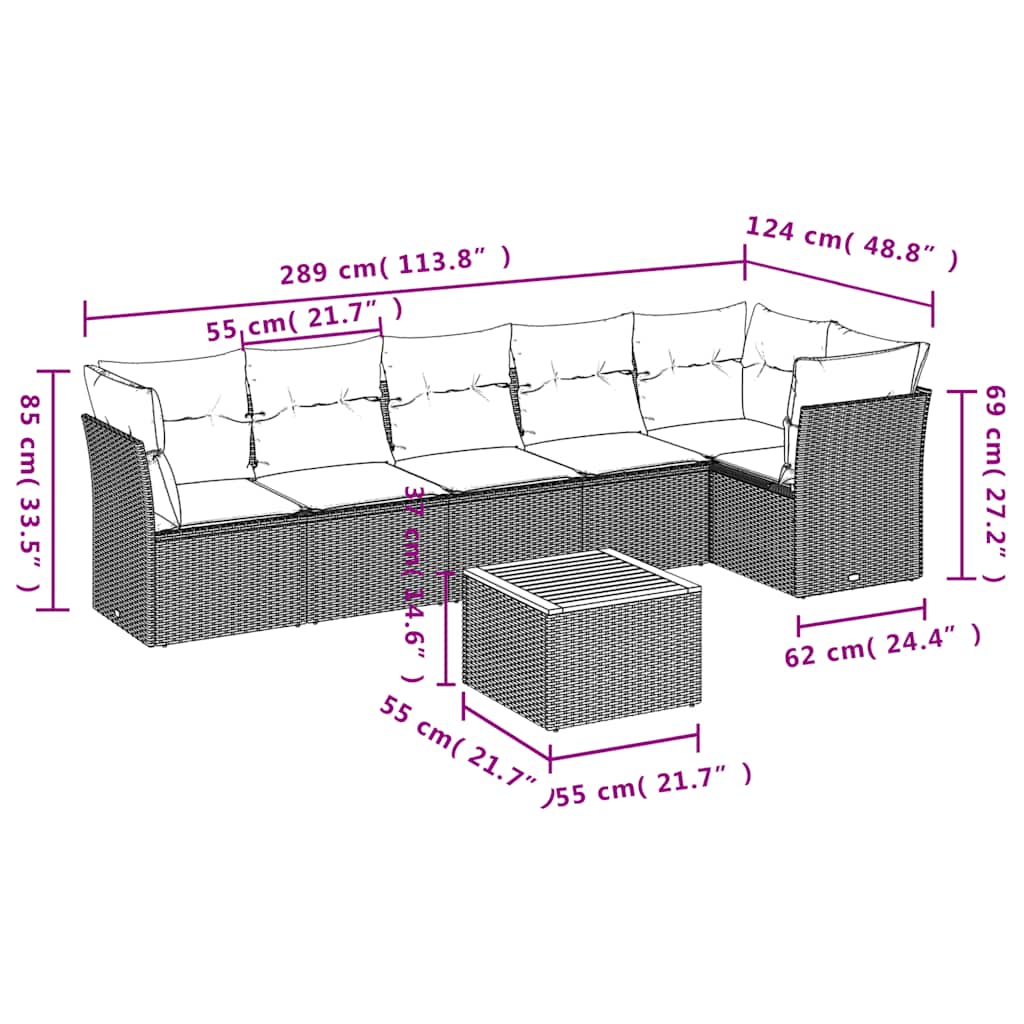 7-dijelni set vrtnih sofa od poliratana s jastucima sivi