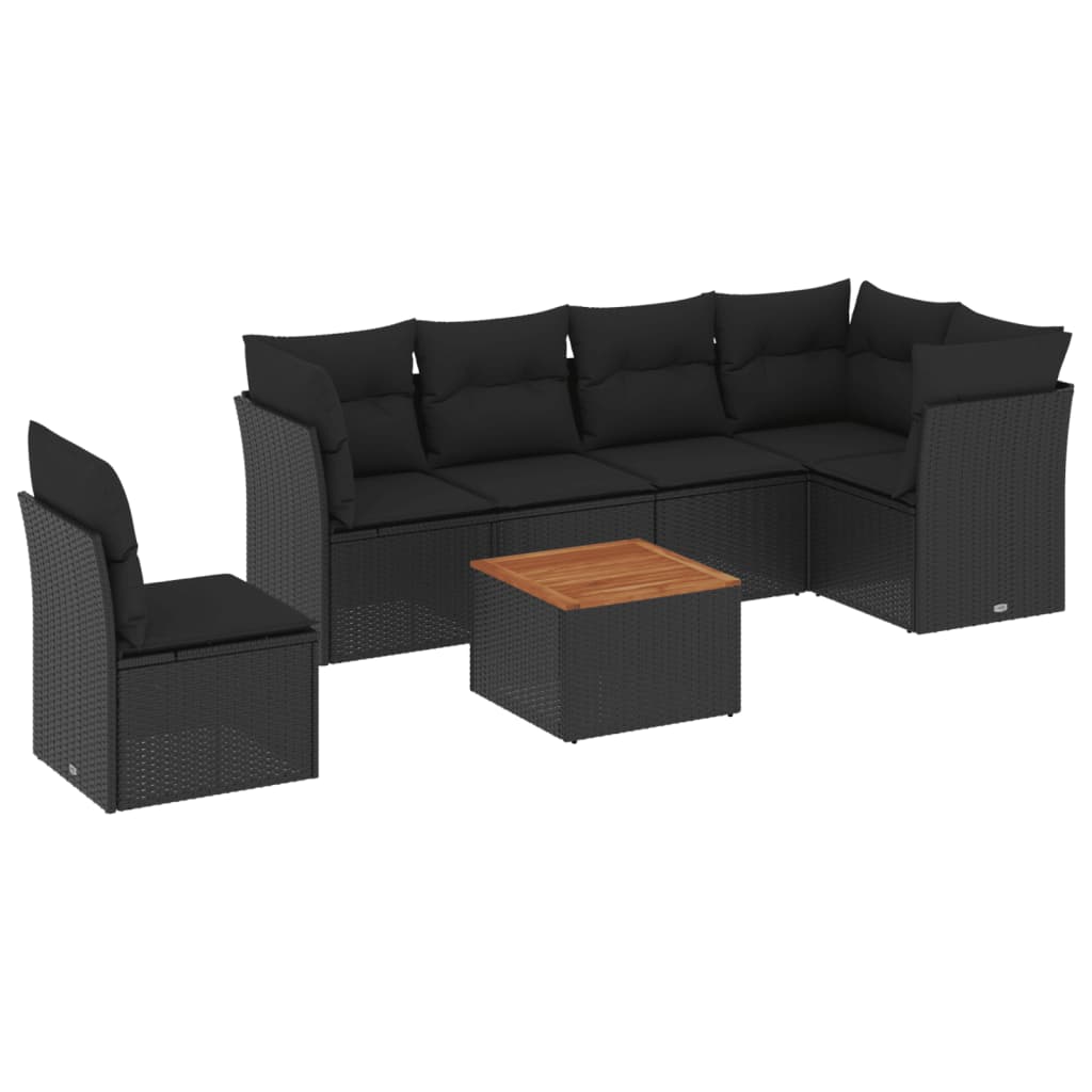 7-dijelni set vrtnih sofa od poliratana s jastucima crni