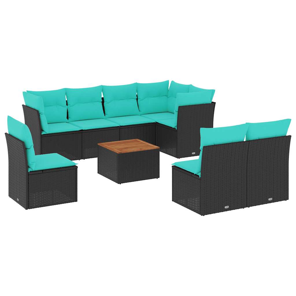 9-dijelni set vrtnih sofa od poliratana s jastucima crni