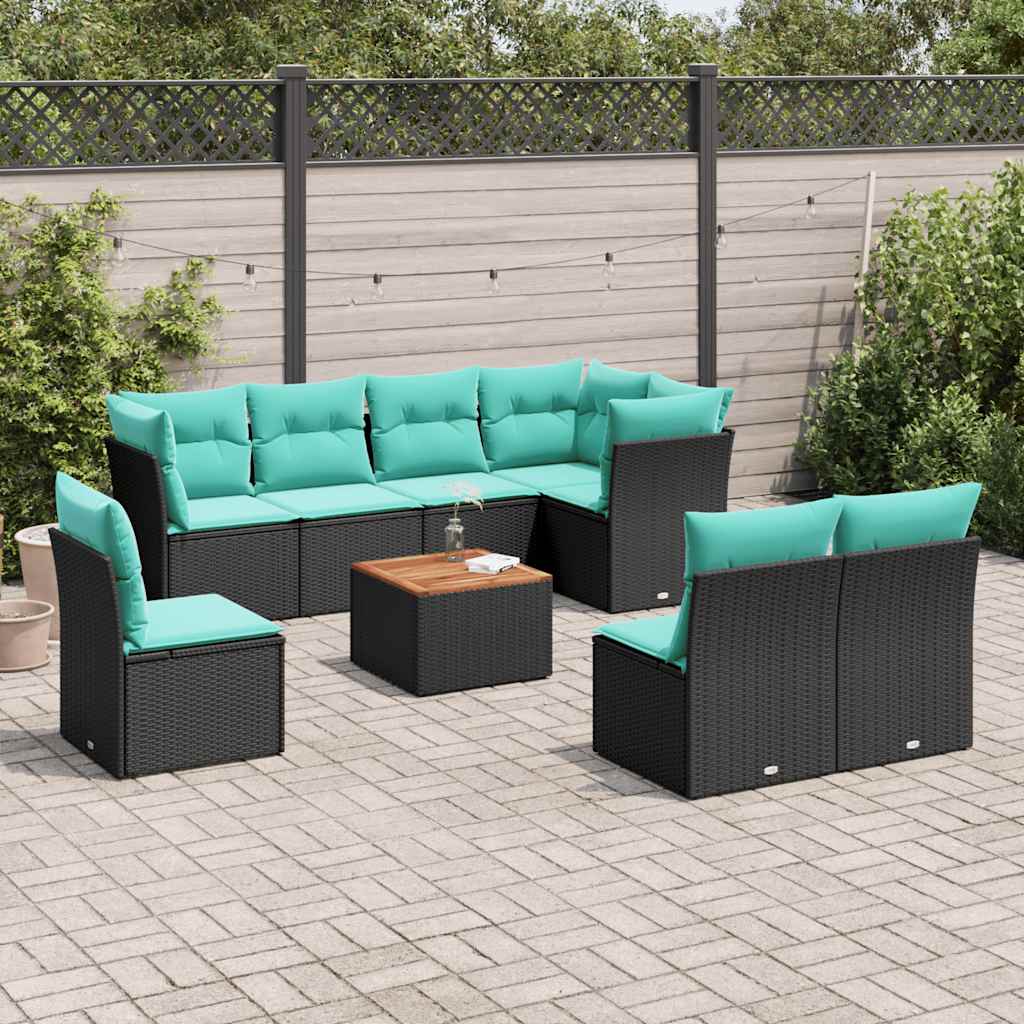 9-dijelni set vrtnih sofa od poliratana s jastucima crni