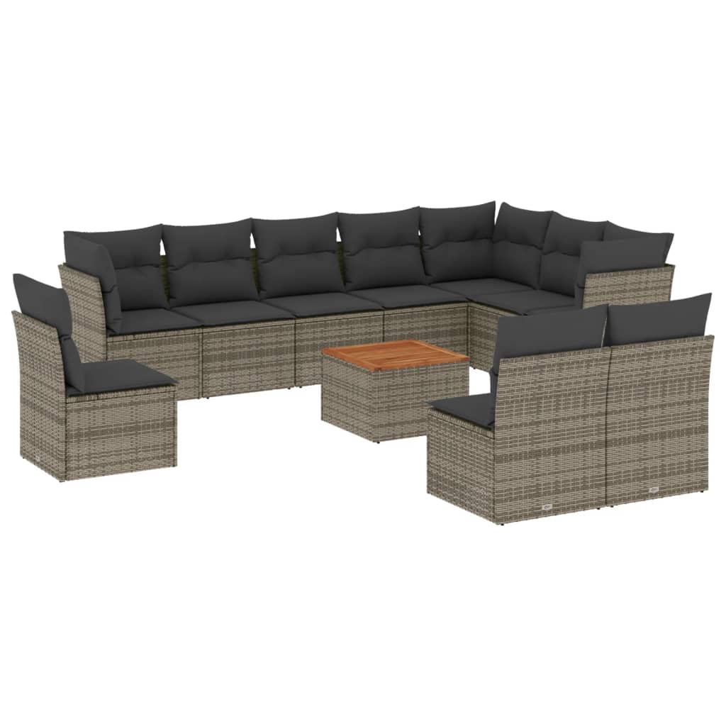 11-dijelni set vrtnih sofa od poliratana s jastucima sivi