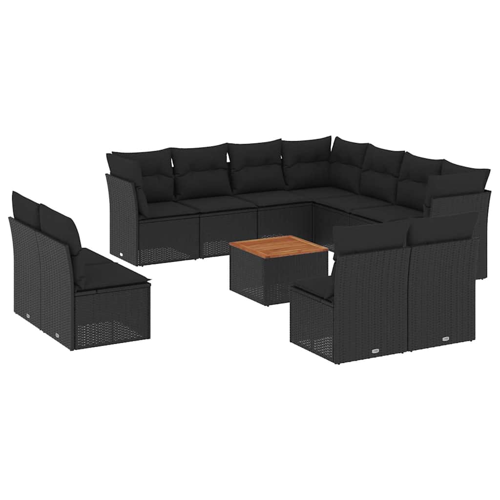 12-dijelni set vrtnih sofa od poliratana s jastucima crni