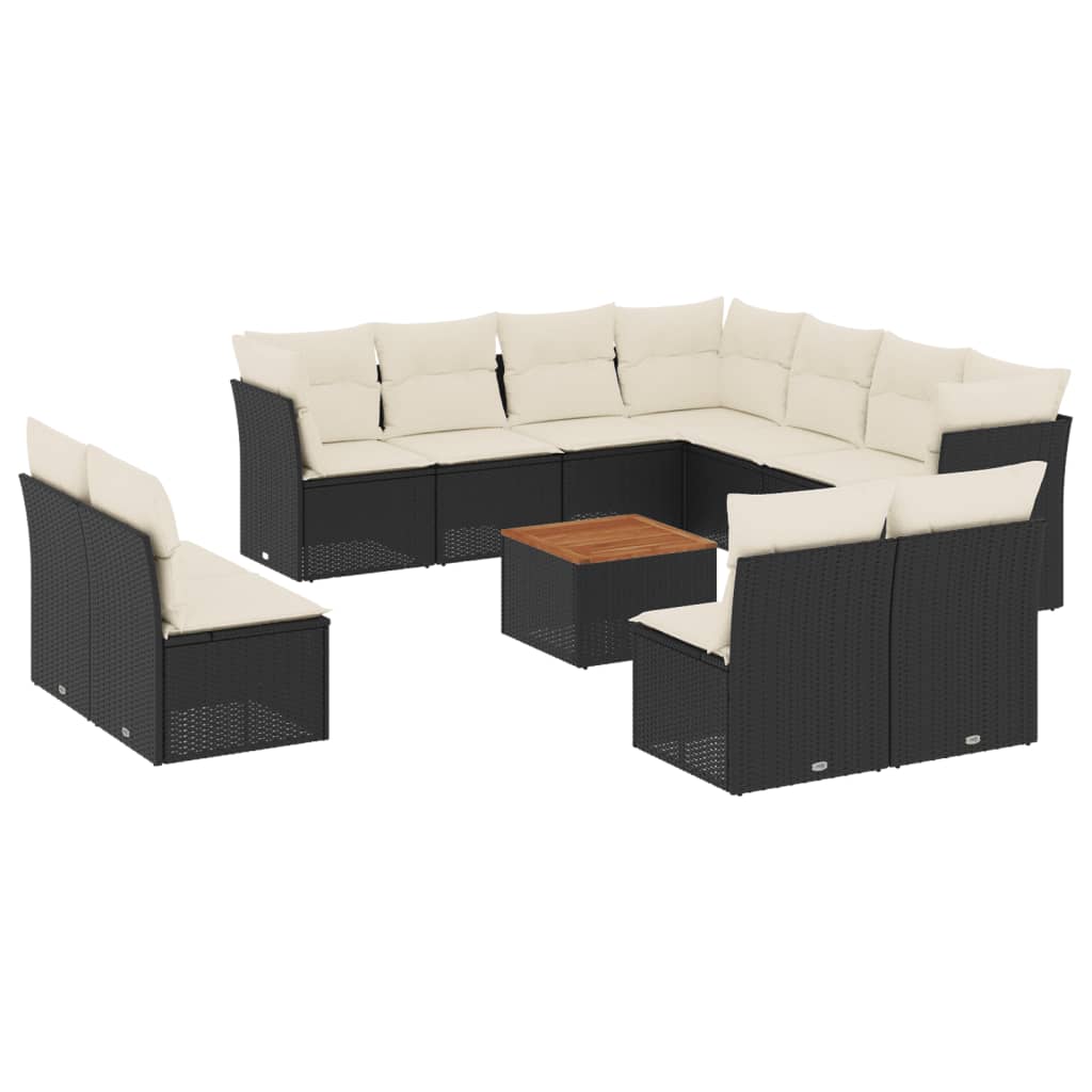 12-dijelni set vrtnih sofa od poliratana s jastucima crni