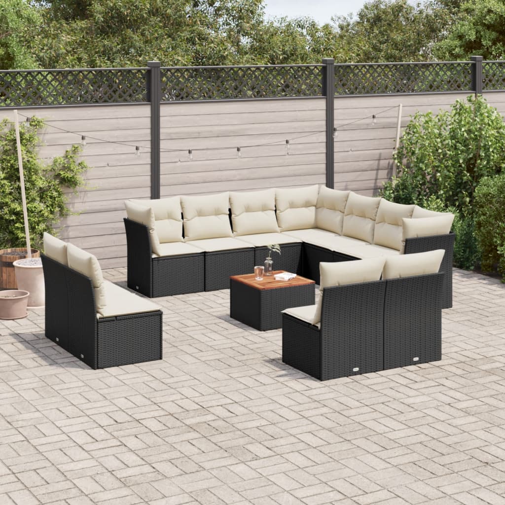 12-dijelni set vrtnih sofa od poliratana s jastucima crni