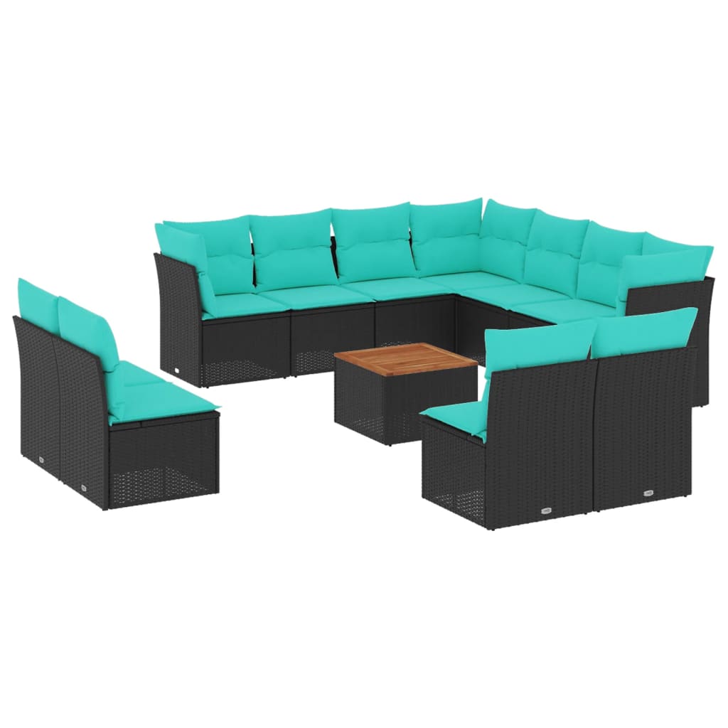 12-dijelni set vrtnih sofa s jastucima poliratan crni