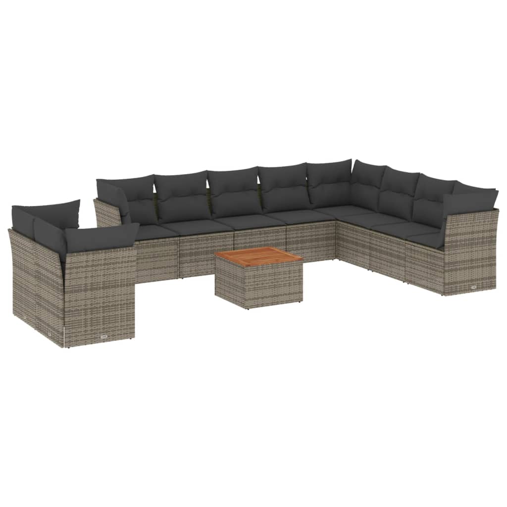 11-dijelni set vrtnih sofa od poliratana s jastucima sivi