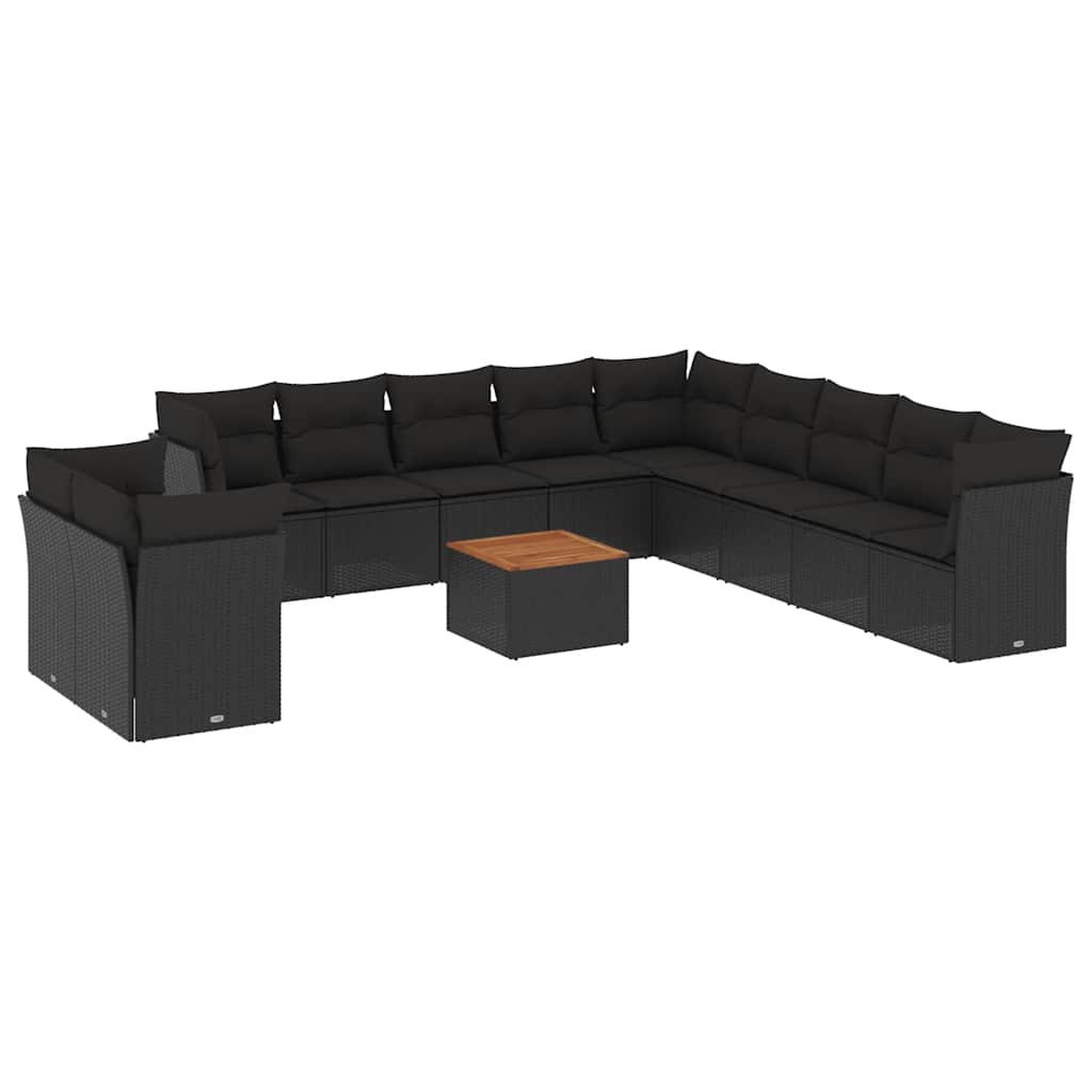 12-dijelni set vrtnih sofa od poliratana s jastucima crni