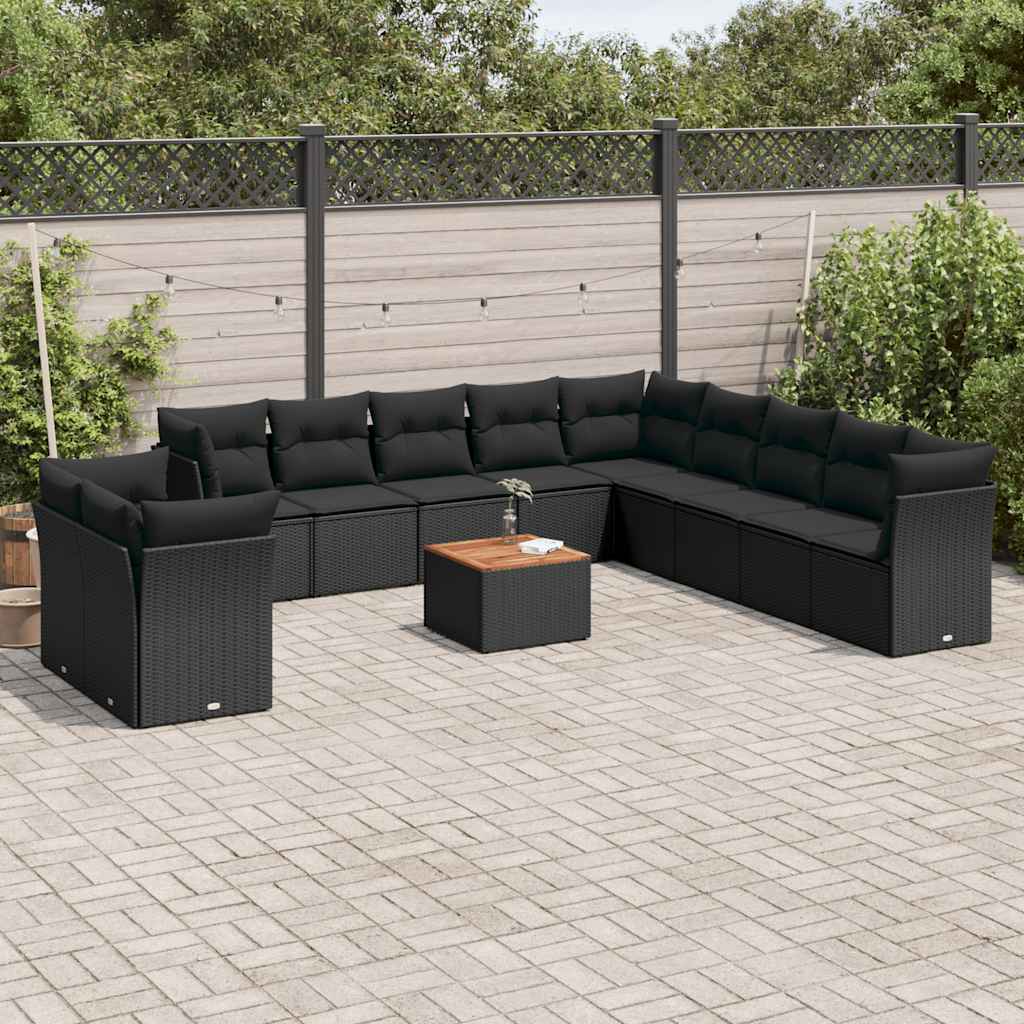 12-dijelni set vrtnih sofa od poliratana s jastucima crni