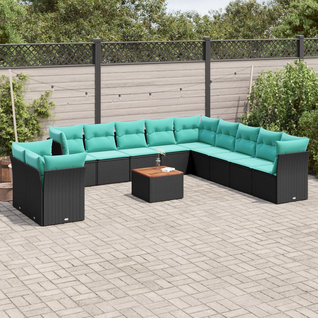 12-dijelni set vrtnih sofa s jastucima poliratan crni