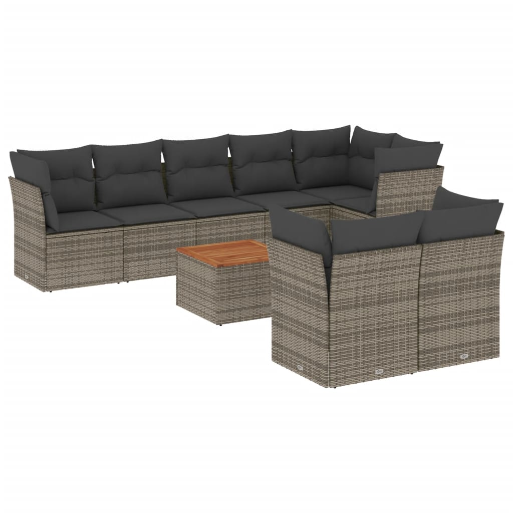 9-dijelni set vrtnih sofa od poliratana s jastucima sivi