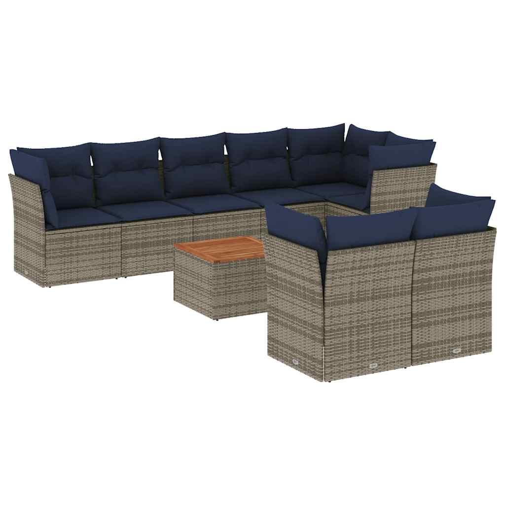 9-dijelni set vrtnih sofa od poliratana s jastucima sivi