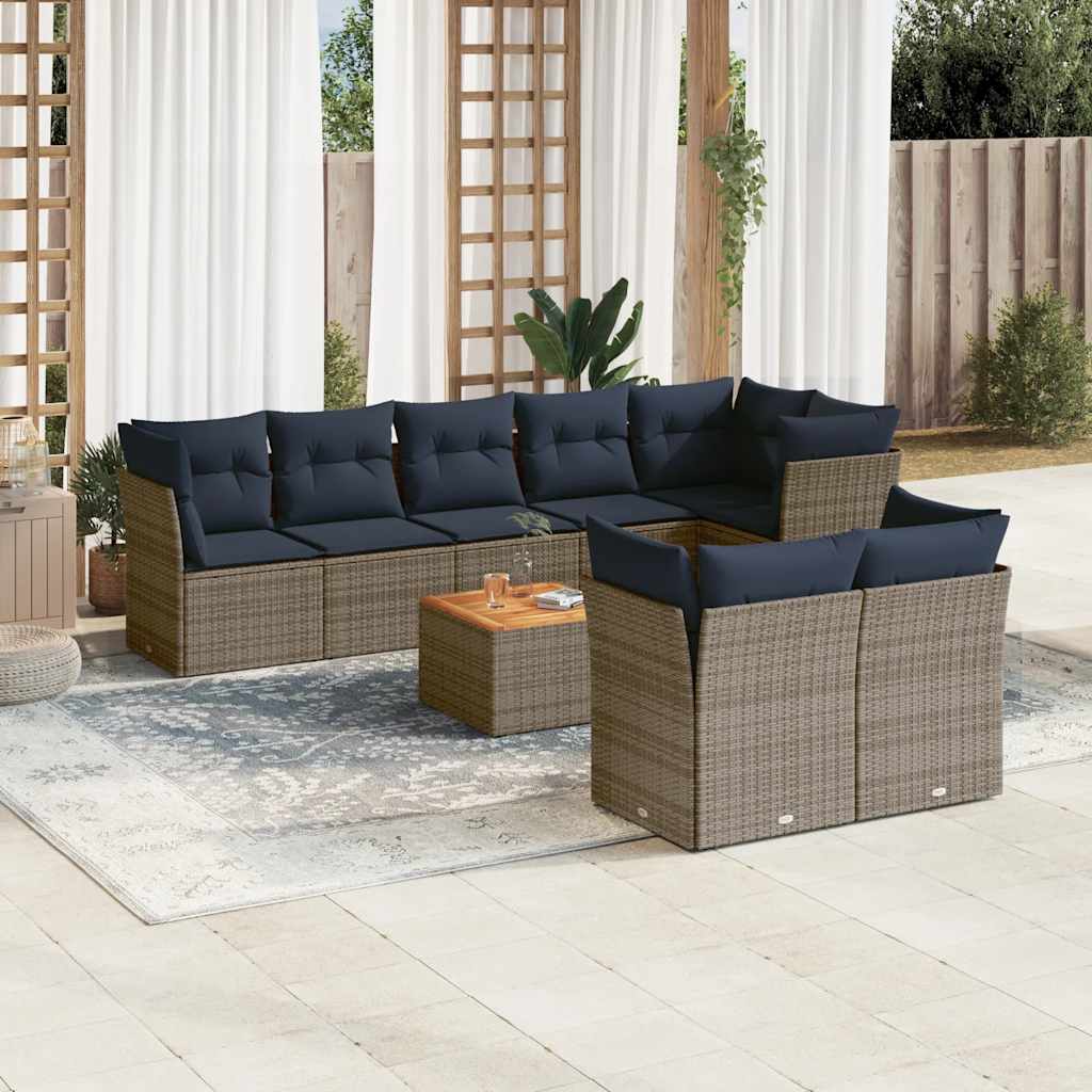9-dijelni set vrtnih sofa od poliratana s jastucima sivi